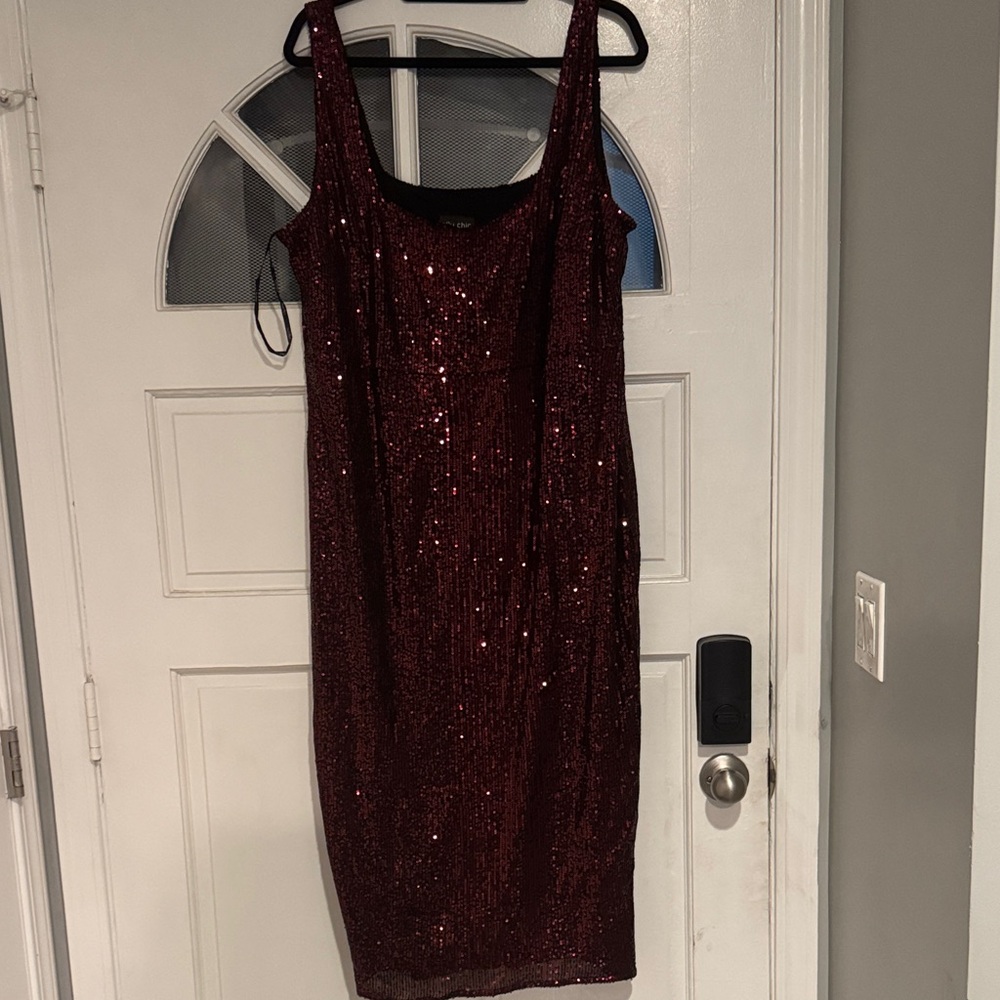 City Chic Burgundy Sequin Midi Dress
